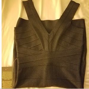 Bebe Shimmer V Neck Bandage Dress